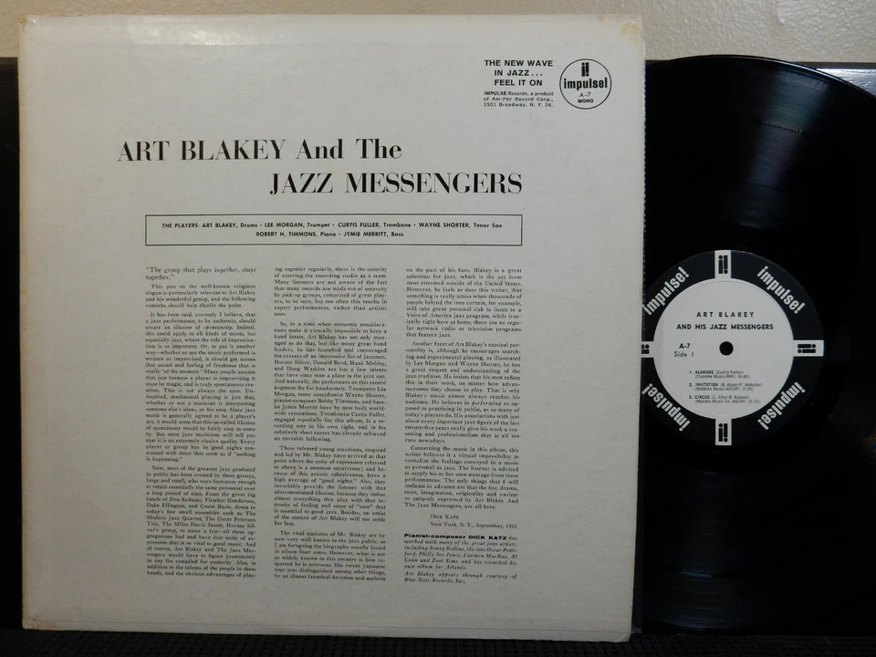 ART BLAKEY AND HIS JAZZ MESSENGERS LP IMPULSE A-7 MONO PROMO RVG 1961 Jazz - Image 2 of 4