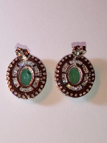 1.08 Ct Genuine Emerald, 3/4 Ct VS2 Diamond 10kt Solid White Gold Earrings New - Picture 3 of 10