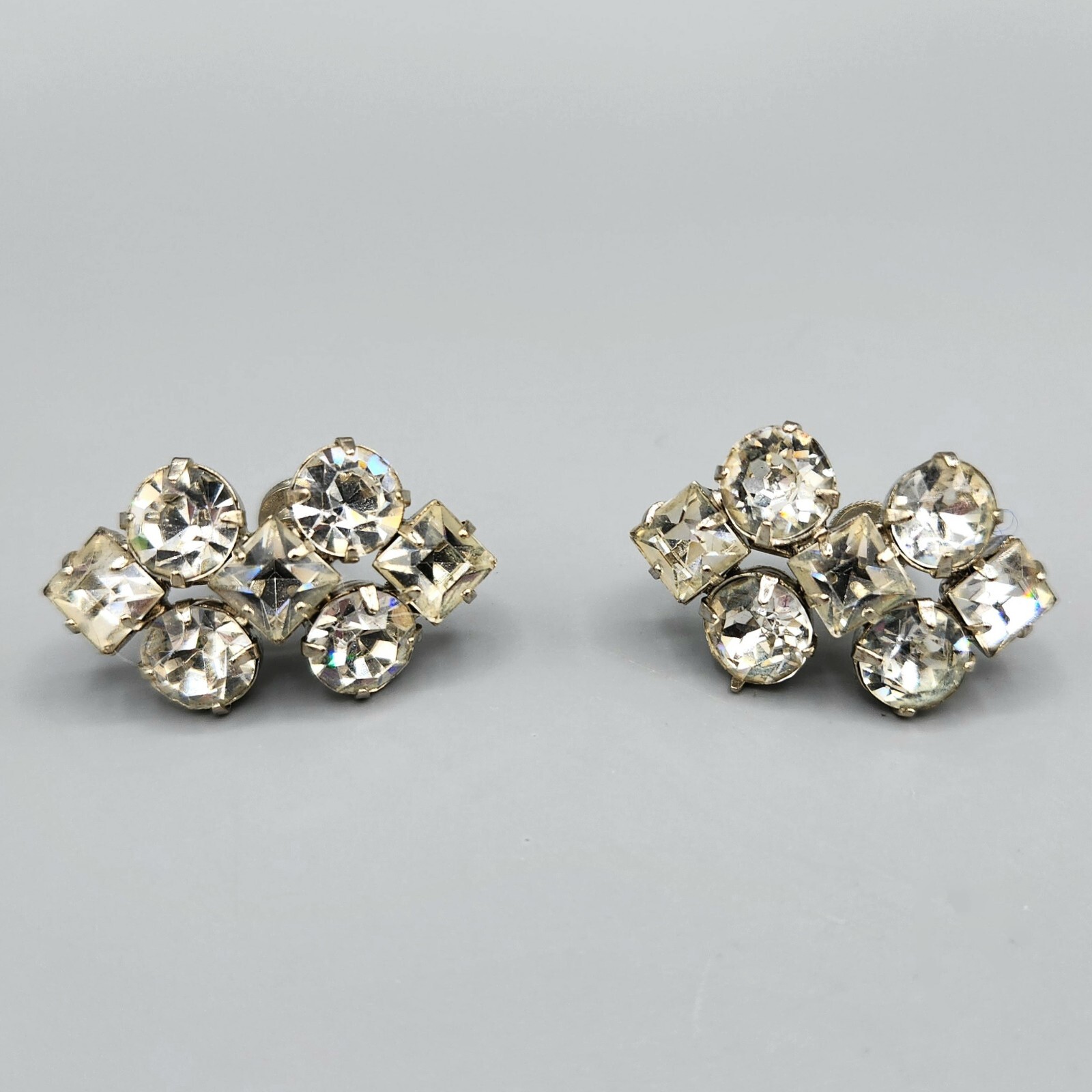 1950s Unsigned Clear Chaton Square Rhinestone Hou… - image 2