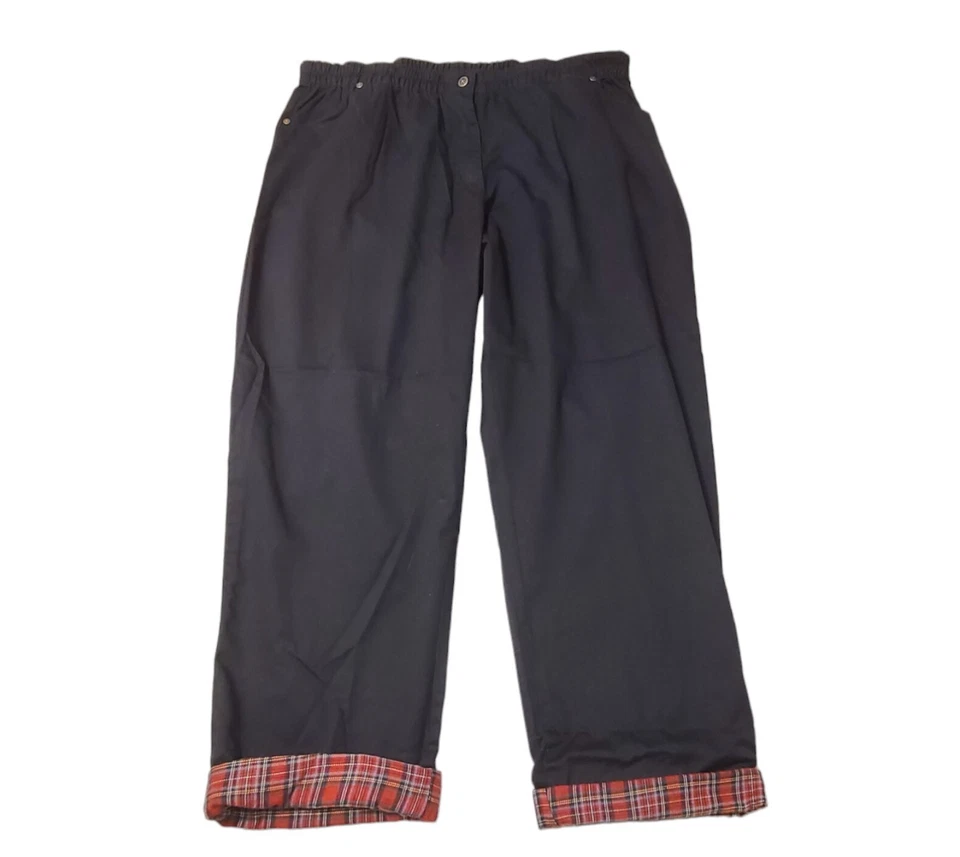 Mainstreet Blues Womens Pull On Elastic Waist Pants Size 24W Black Plaid Cuffs - Image 3 of 4