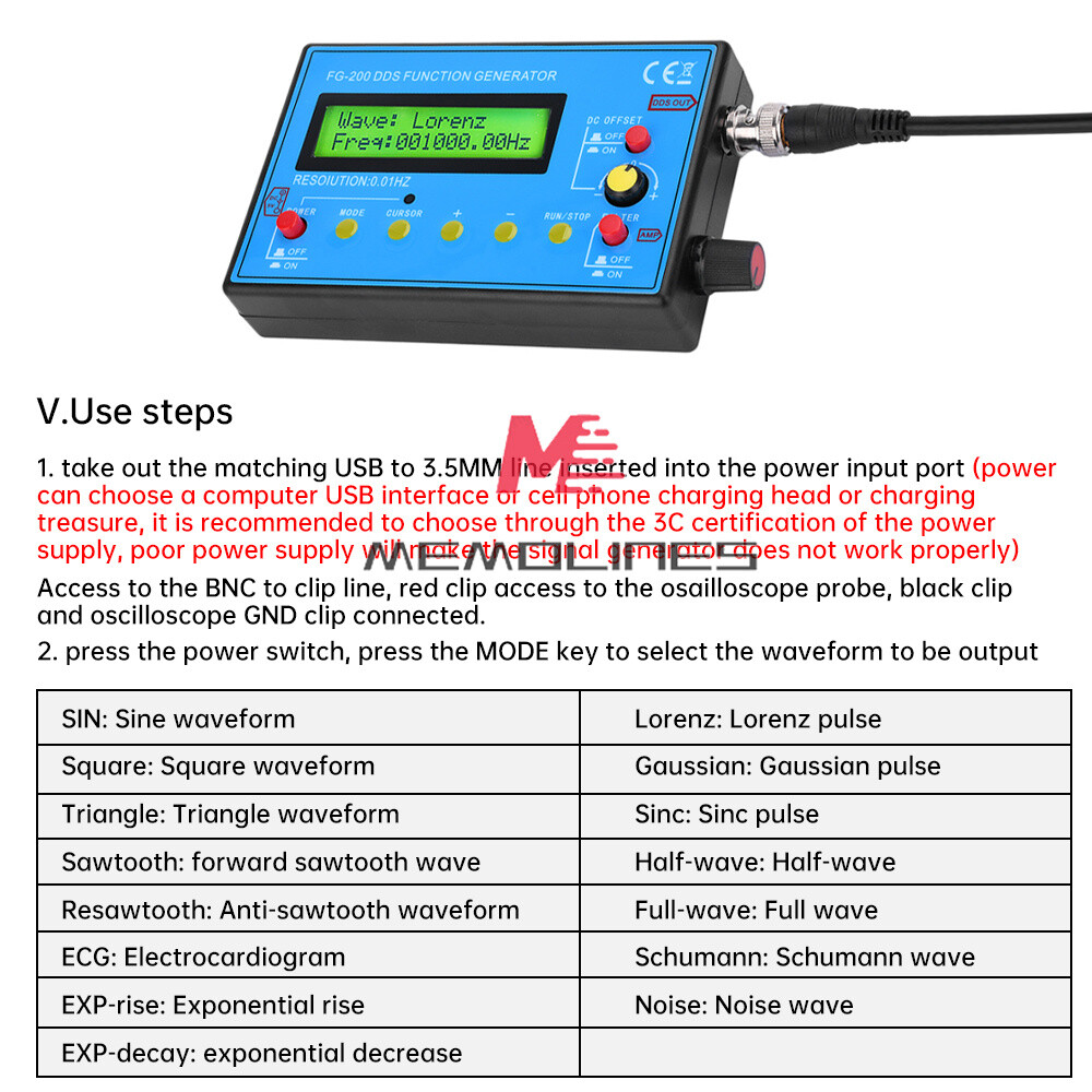 FG-200 0.01Hz-500KHz DDS Function Signal Generator Frequency