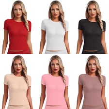 Womens T-shirt Gym Pullover Stretchy Tops Ultra-thin Tee Nylon Blouses Workout