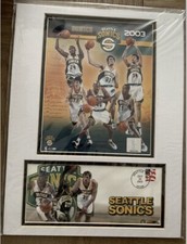 SEATTLE SONICS BASKETBALL STAMP 2002-3 TEAM PHOTO & FIRST POSTMARK COLLECTIBLE