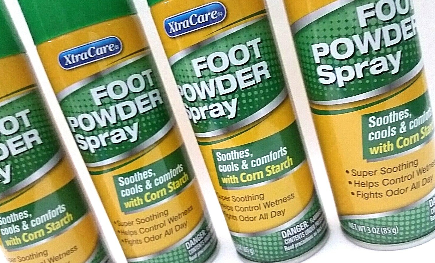 4 X Xtra Care Foot Powder Spray Soothes cools & comforts w/ Corn Starch