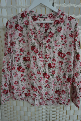 Damen  Tunika Bluse Gr. 42-44-46, Blumen Muster , Rosa Rot, Viskose,Gummizugsaum