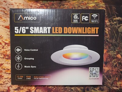 Amico 5/6'' Recessed Smart LED Downlight WiFi Works With Alexa,Google Voice Contr