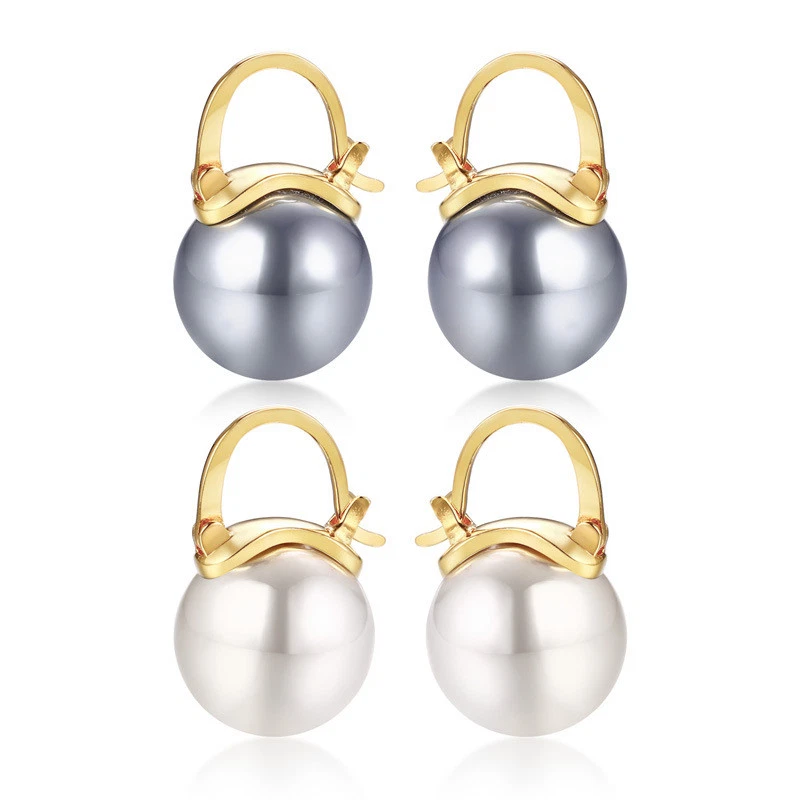 Pendientes de regalo de perlas blancas para mujer aro de acero inoxidable hebilla chapada en oro de 18 quilates Foto 4 de 4