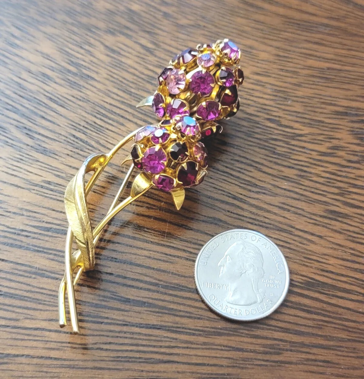 Vintage Unsigned Hydrangea Flower Rhinestone Broo… - image 4