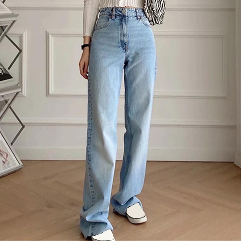 Jean Femme Trendyol Droite Large - Taille Haute - 100% Coton - Coupe Loose Décontractée - Taille S à XL - Pour Un Look Casual Confort