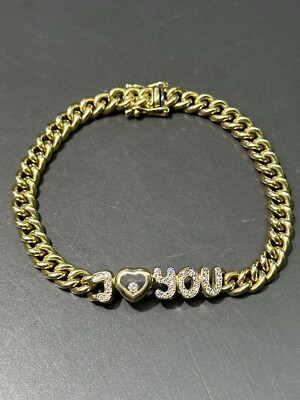 Chopard 18K Yellow Gold 0.39 CTW Happy Diamonds I Love You Curb Link Bracelet
