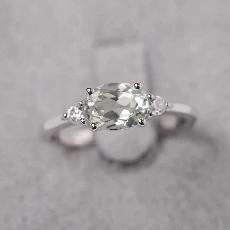 Green amethyst ring sterling silver oval cut engagement ring green natural stone - Image 2 of 3