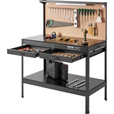 VEVOR A3 Steel Garage Workbench w/ USB, AC Outlets, Hooks, 220lb Capacity