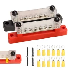 2x 6 Terminal Power Block Bus Bar & Cover 12V Distribution Bus Bar Auto Boat USA