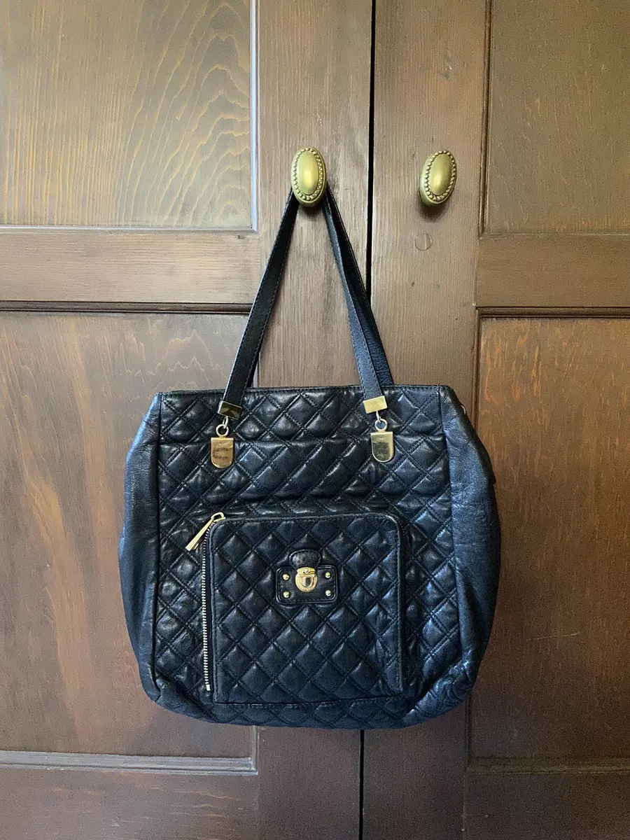 TIGER MARRON Black Envie Leather Quilted Large Shoulder Bag