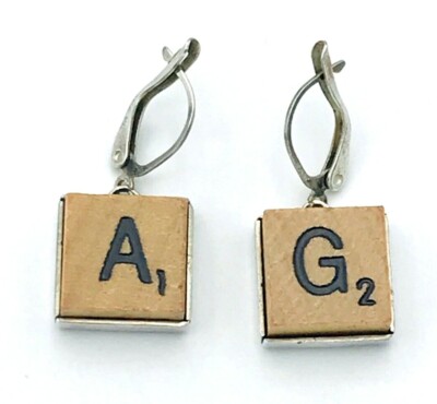 Vintage Signed Sterling Silver 925 Scrabble Letter Dangle Earrings Letters GA