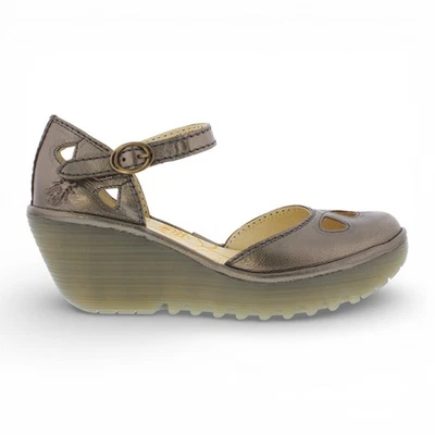 Fly London Femmes Bronze Cuir Yuna Wedges Sandales Espadrille À Talons - Photo 1/4
