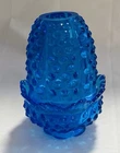 Fenton Colonial Blue Hobnail Fairy Lamp Glass 2pc Candle Holder 4.75” Tall