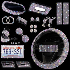 Bling Car Accessories Set, Rhinestone Car Accessories Set for Women, Bling Steer