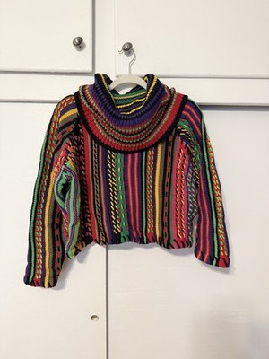 Michael Simon New York Sweater 100 Cotton Colorful Cowl Neck Cropped Vintage 90s