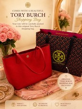 Authentic Tory Burch Large Red Pebbled Leather Tote Bag EUC Shopping Bag