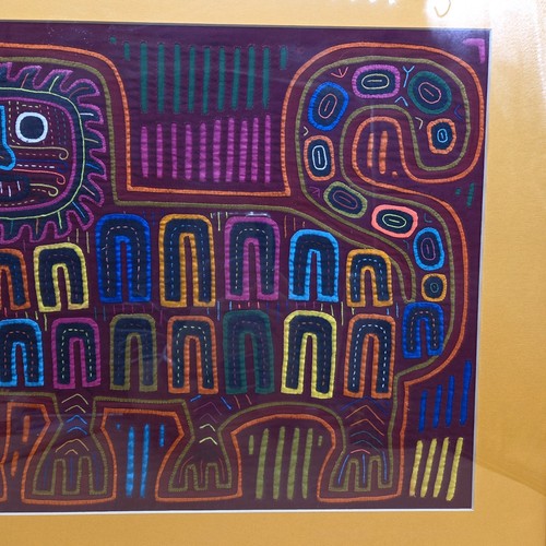Vintage Löwe Molas Textildesign Guna Indianer Panamas kulturelle gerahmte Kunst 20" - Bild 3 von 14