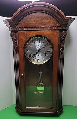 Sligh Regulator Style Wall Clock - 29.5'' x 16.5'' With Wind Key - Clean.
