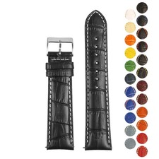 Strapsco Leather Crocodile Embossed Watch Band Strap, Black Brown Extra Long