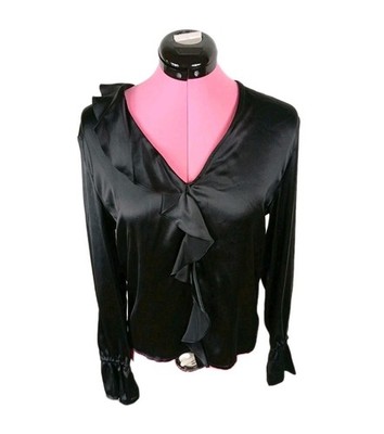Windsor Seidenbluse 100% Seide Gr.36 Schwarz Volants Rüschen NWT