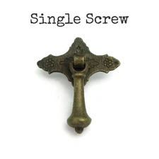 Small Vintage Drawer Drop Pull Aged Brass Etched Backplate Handle Knob LW1