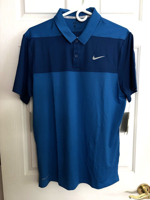 Nike Men s Polo Shirt Small Blue Color Block Golf Dri-Fit Standard Fit Polyester