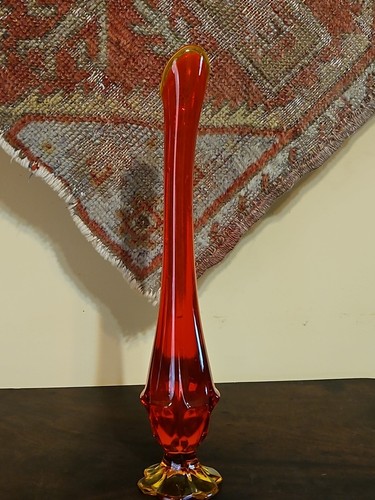 Vintage Fenton? Amberina Swung Vase 13 1/4" Mid Century Modern Glass Stretch - Picture 2 of 24