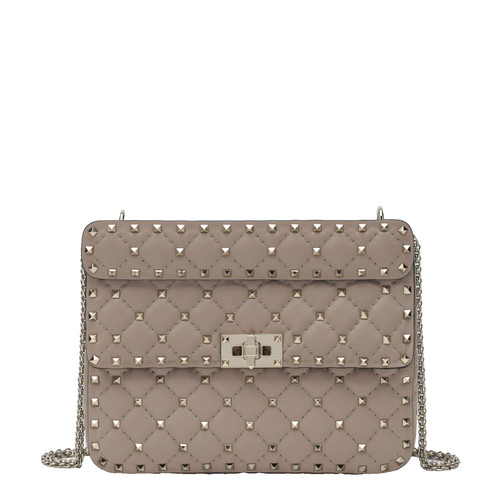 VALENTINO GARAVANI Powder Pink Medium Rockstud Spike Nappa Leather Shoulder Bag