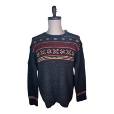 Polo Ralph Lauren Sweater XL Mens Gray Wool Linen Blend Fair Isle Elbow Patches