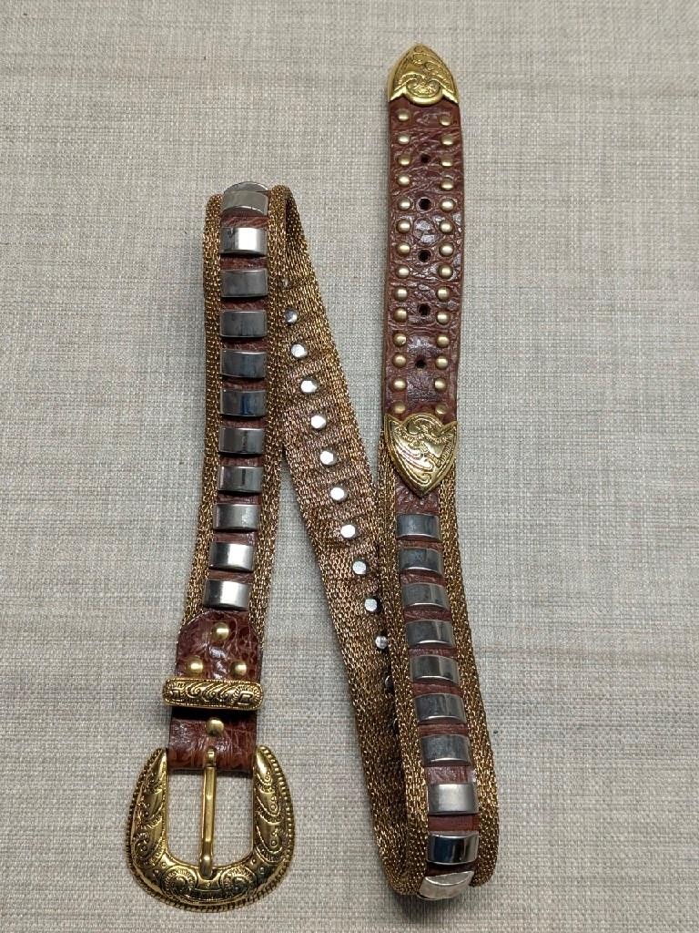 Ornate Heavy Gold Mesh & Leather Handmade Vintage Belt ,NANN Made in Italy ?? S vintage ITALY made STUDDED chainmail mesh 30 alligator NANNI  main image 3