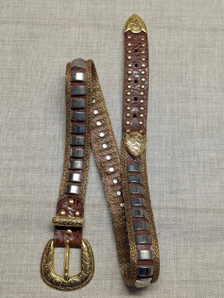 Malla de cota de malla vintage hecha en Italia 30 cocodrilo NANNI cuero DORADO glamour Foto 2 de 4