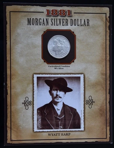 1881 S Morgan Dollar Uncirculated 90% Silver with Wyatt Earp Stamp