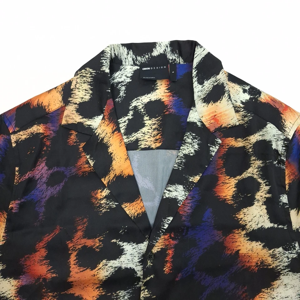 ASOS Leopard Print Satin Button Up Short Sleeve Shirt Mens Small Oversize - Image 2 of 4
