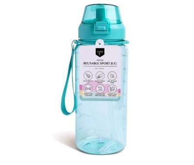 NEU Kern Küchenmotiv Sport Kanne Trinkflasche mit Strohhalm Deckel BLAU 1,6L