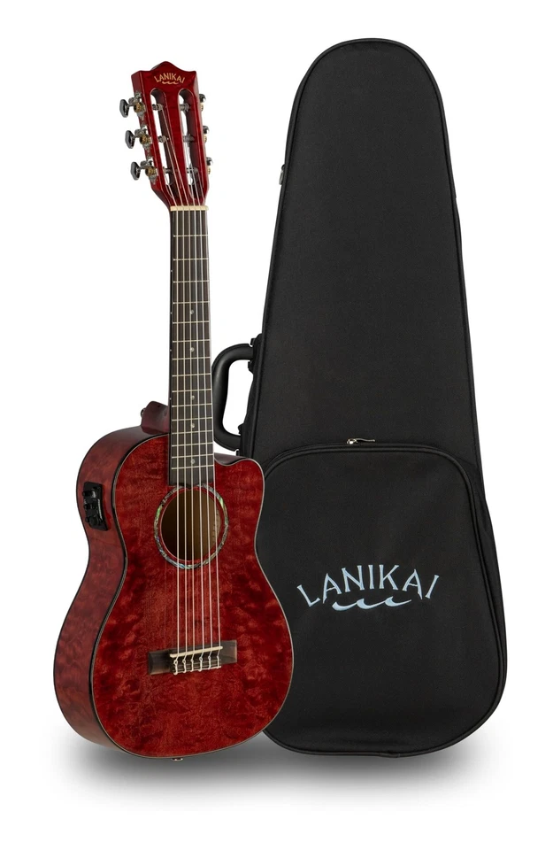 Lanikai Quilted Maple Red Stain Guitelele A/E Ukulele with Foam Case (QM-RDCEG) - Image 4 of 4