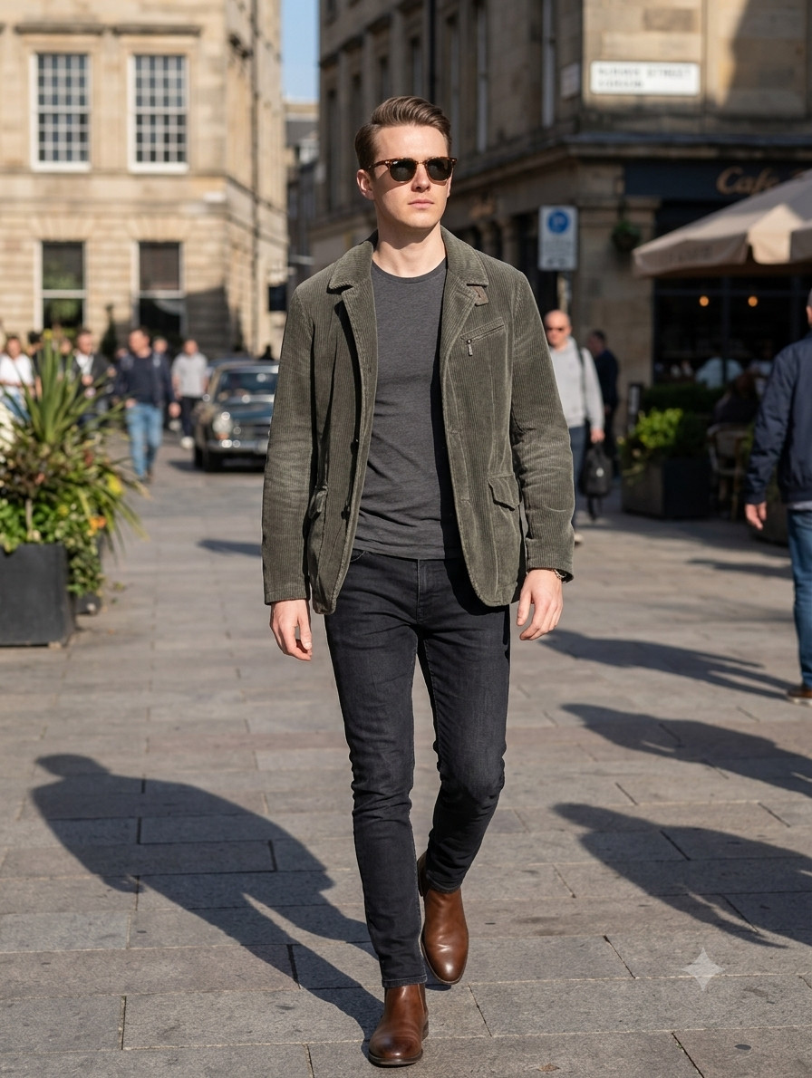 Gimo's Italy Green Overcoat Regular Fit Cotton Corduroy Full Zip L (EU 52)