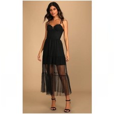 Lulu's Romantic Spot Polka Dot Mesh Tiered Midi Dress