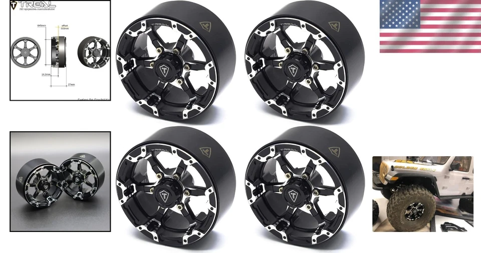 Durable 1.9 Beadlock Aluminum Wheels with Removable Caps - Perfect for RC Trucks - Image 2 of 4