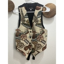 Vintage Nadia Embroidered MUSIC PEOPLE Tapestry Women's Medium Grandmacore Vest