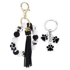Claw Silicone Beaded Wristlet Keychain with Tassel Claw Keyring Black 