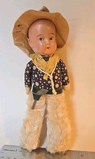 VNTG MCM 8" Celluloid Cowboy Doll, Super Cute, Fur Chaps Made in Japan