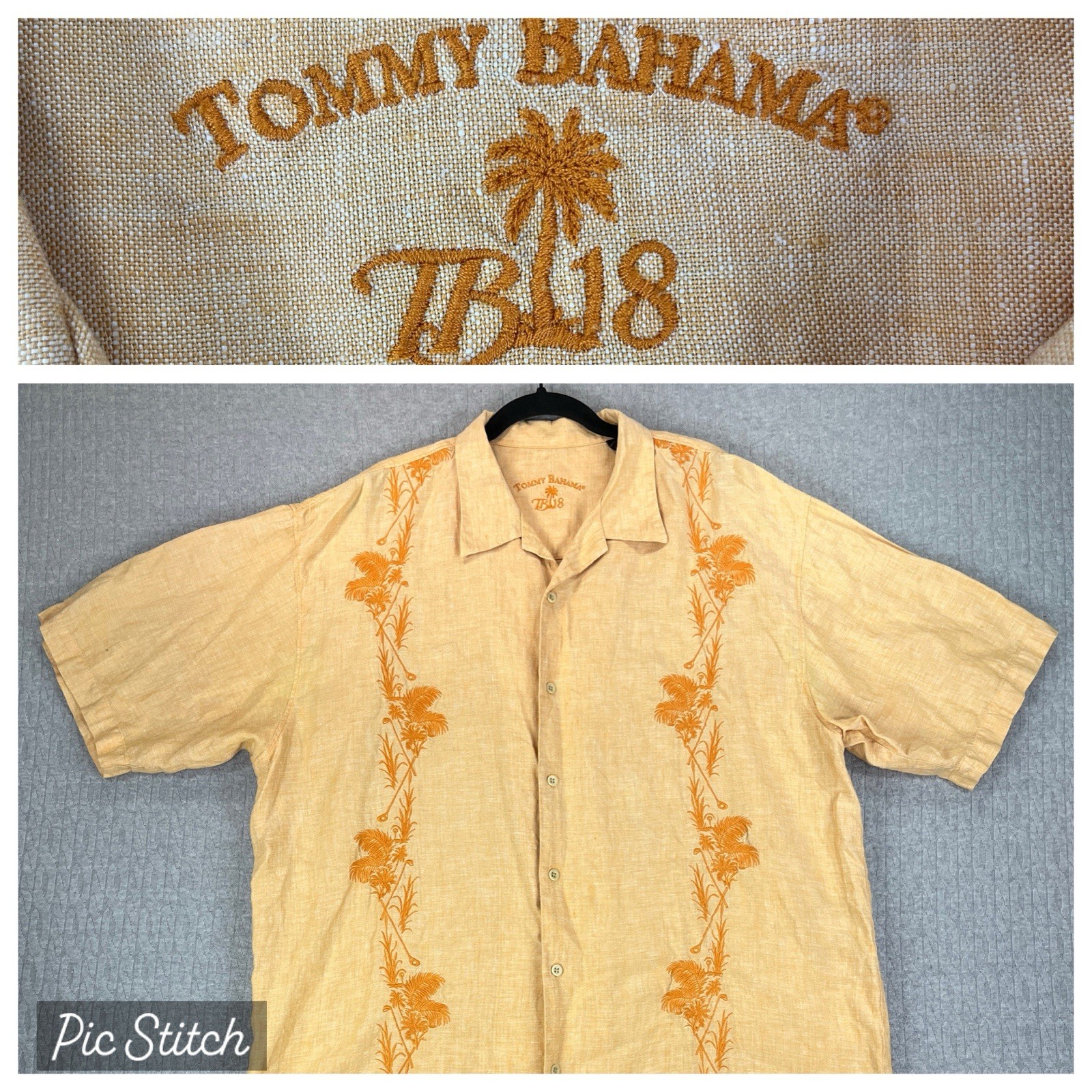 Tommy Bahama Linen Embroidered Hawaiian Dress Shirt Men XL short Sleeve button