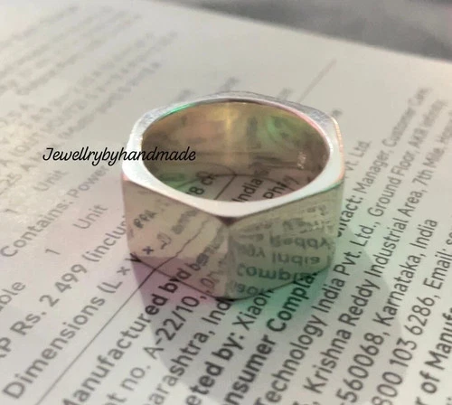 industrial Nut Ring Square Ring Solid 925 Sterling Silver Bolt Geometric Band