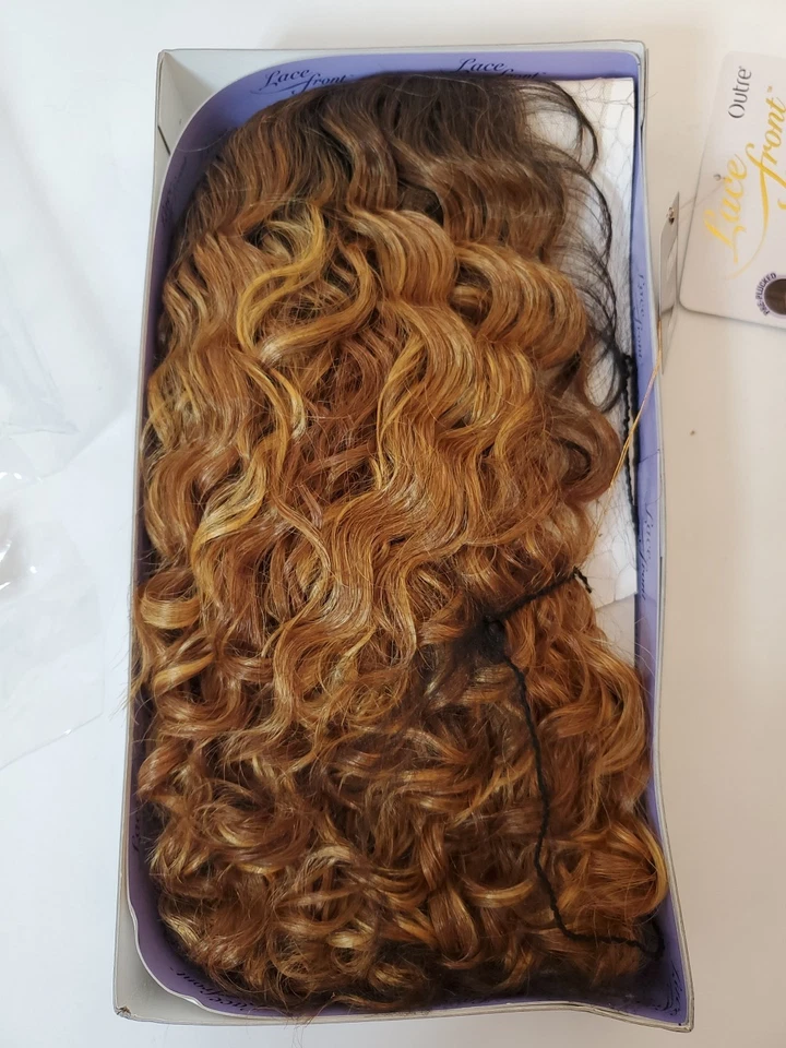 Peluca frontal de encaje estilo rizado exterior ámbar dorado resaltados Yanara DR2 HD Foto 4 de 4