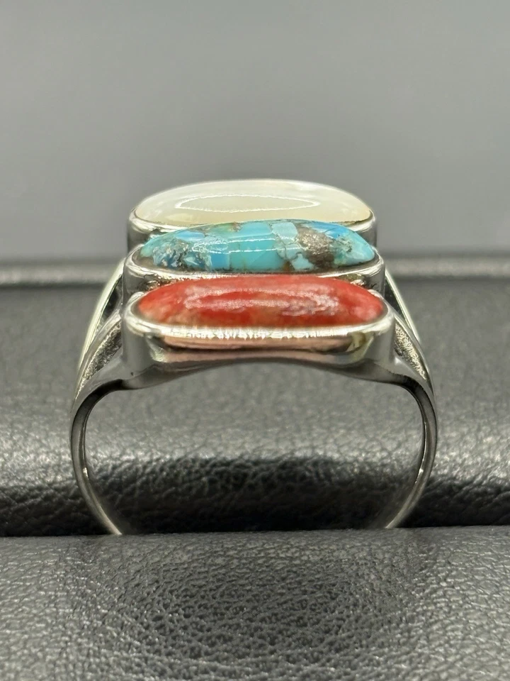 Anillo Coral Turquesa Perla Madre Plata Esterlina Nuevo Estado Talla 7 Foto 3 de 4