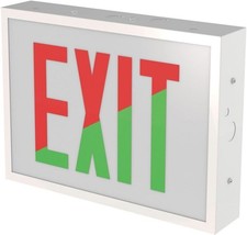 White LED Exit Sign Red Green Steel Emergency Light Battery Backup